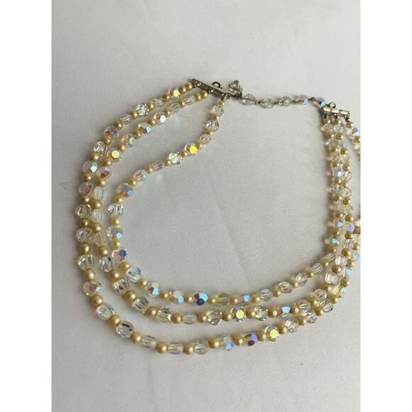Vintage Triple Strand Acrylic Bead Necklace 14" Choker Hook Closure - Picture 3 of 8